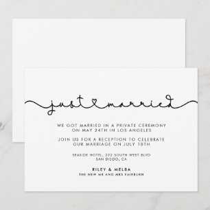 Cute connecting heart font Just married Invitation