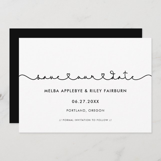 Cute connecting heart font Save our date card (Front/Back)