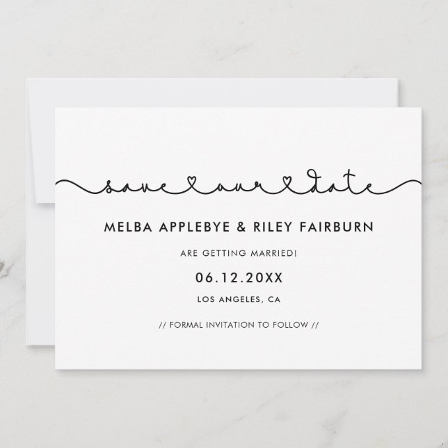 Cute connecting heart font Save our date photo Ann Announcement (Back)