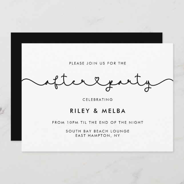 Cute connecting heart font wedding after party invitation (Front/Back)