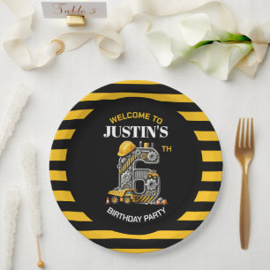 Cute Construction 6th Birthday Party Paper Plate