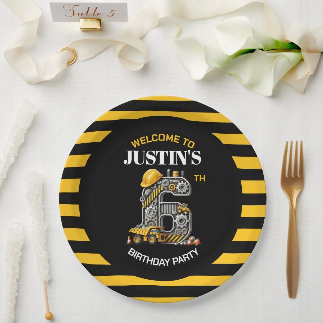 Cute Construction 6th Birthday Party Paper Plate (Wedding)