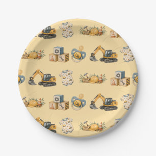 Cute Construction Baby Shower Paper Plate