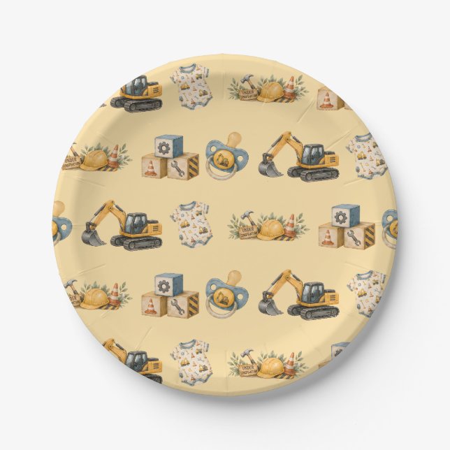 Cute Construction Baby Shower Paper Plate (Front)