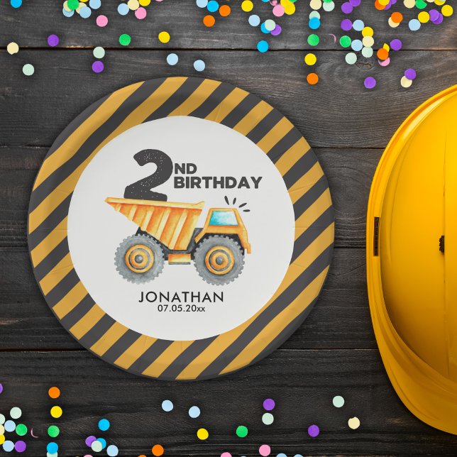Cute Construction Birthday Boy Party 2nd Years Paper Plate (Creator Uploaded)