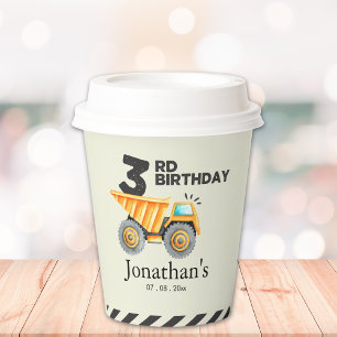 Cute Construction Birthday Boy Party 3th Years Paper Cups