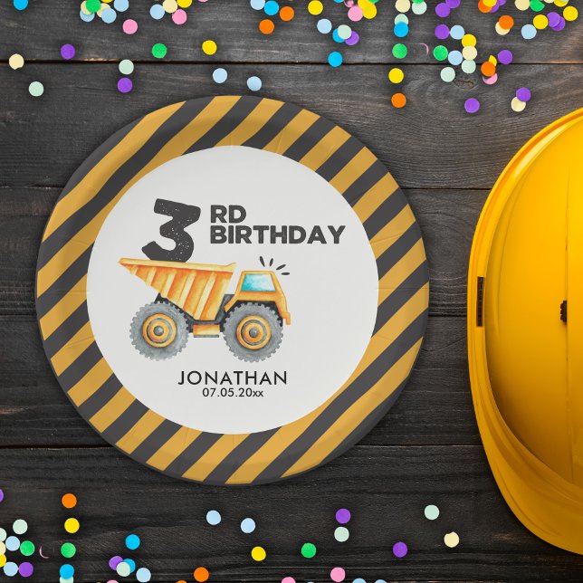 Cute Construction Birthday Boy Party 3th Years Paper Plate (Creator Uploaded)