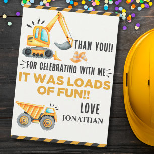 Cute Construction Birthday Boy Party Thank You Card