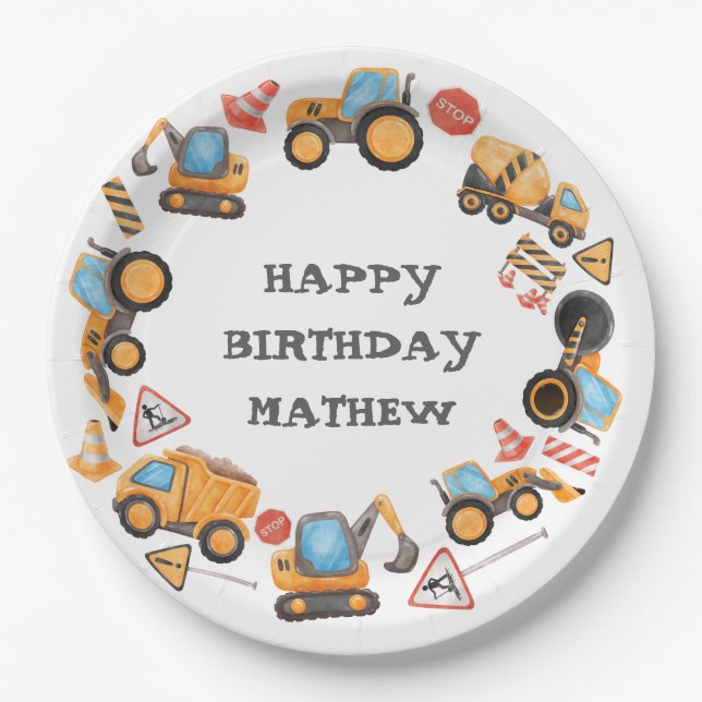  Cute Construction Birthday  Paper Plate (Front)