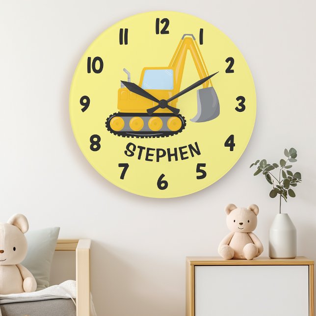 Cute Construction Claw Digger Boys Bedroom Wall Large Clock (Creator Uploaded)