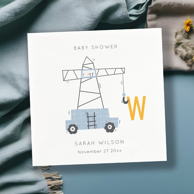 Cute Construction Crane Boy's Urban Baby Shower  Napkin (Creator Uploaded)