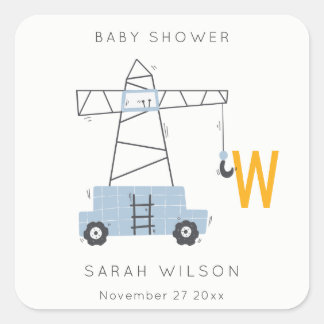 Cute Construction Crane Boy's Urban Baby Shower Square Sticker