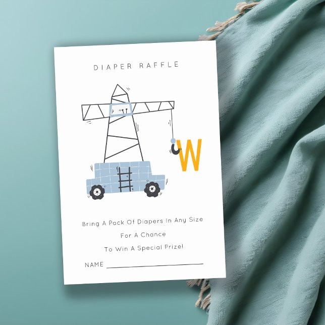 Cute Construction Crane Diaper Raffle Baby Shower  Enclosure Card (Creator Uploaded)