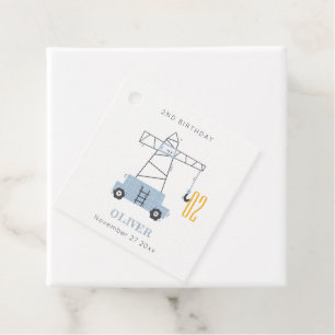 Cute Construction Crane Kids Any Age Birthday Favour Tags