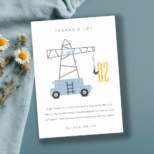 Cute Construction Crane Kids Any Age Birthday Thank You Card