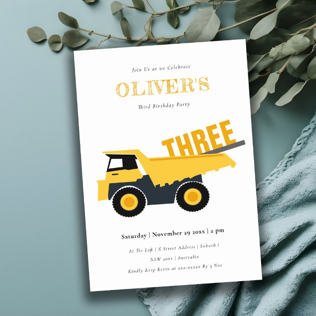 Cute Construction Dump Truck Any Age Birthday  Invitation (Creator Uploaded)