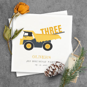 Cute Construction Dump Truck Any Age Birthday Napkin