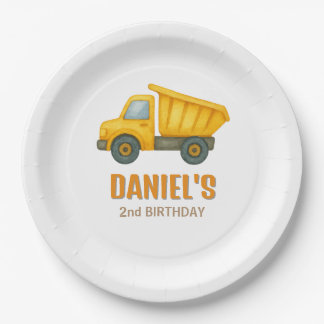 Cute Construction Dump Truck Any Age Birthday Paper Plate