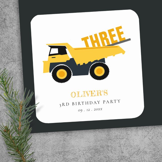 Cute Construction Dump Truck Any Age Birthday Square Sticker (Creator Uploaded)