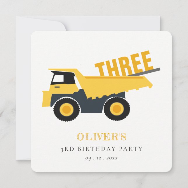 Cute Construction Dump Truck Birthday Sticker Invitation (Front)