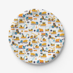 Cute Construction Dump Trucks Cars Birthday Party Paper Plate