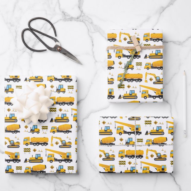 Cute Construction Dump Trucks Pattern Gifts Wrapping Paper Sheet (Front)