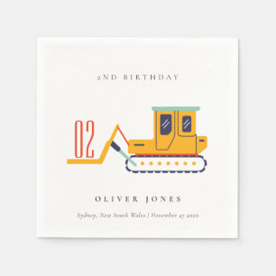 Cute Construction Fork Lift Any Age Birthday Napkin