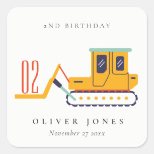 Cute Construction Fork Lift Any Age Birthday Square Sticker