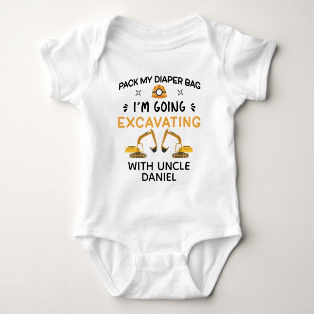 Cute Construction Infant, Excavating with Uncle Baby Bodysuit (Front)