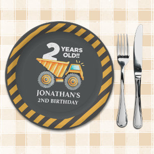 Cute Construction Party for 2nd Birthday Kids Paper Plate