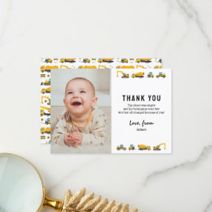 Cute Construction Photo Birthday Thank You Note Card