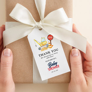 Cute Construction Thank You Baby Shower Favour Gift Tags