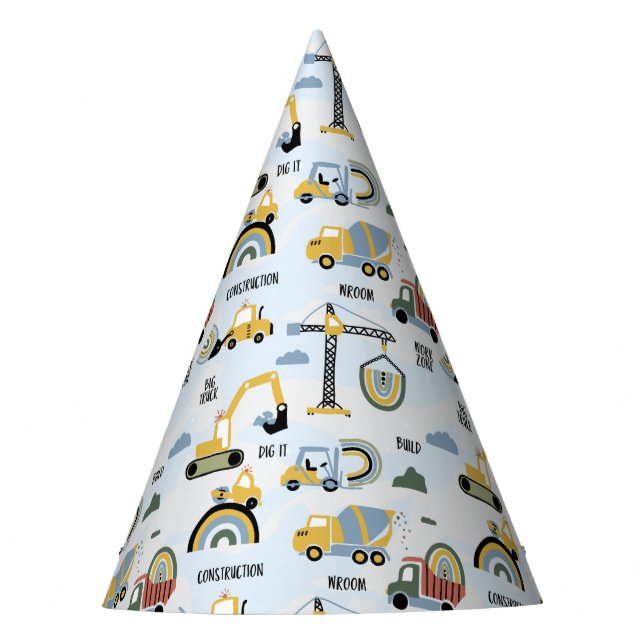 Cute Construction Theme Birthday Party Hat (Front)