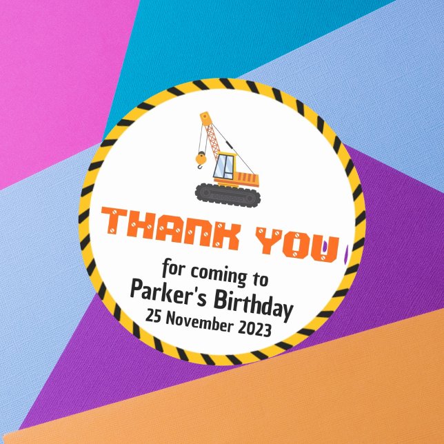Cute Construction Theme Kid's Birthday Party Class Classic Round Sticker (Creator Uploaded)