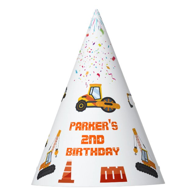 Cute Construction Theme Kid's Birthday Party Party Hat (Front)