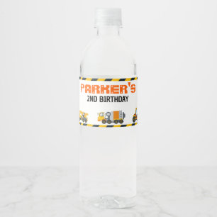 Cute Construction Theme Kid's Birthday Party Water Bottle Label