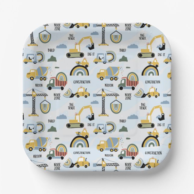 Cute Construction Theme Party Paper Plate (Front)
