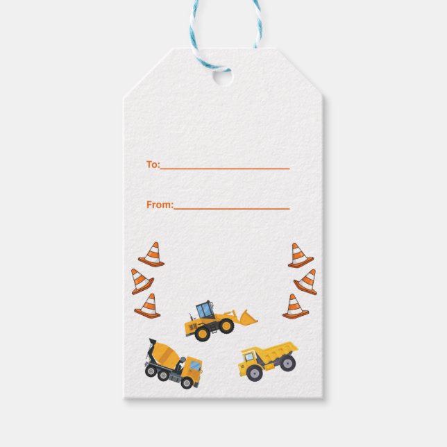 Cute Construction Truck Birthday  Gift Tags (Front)