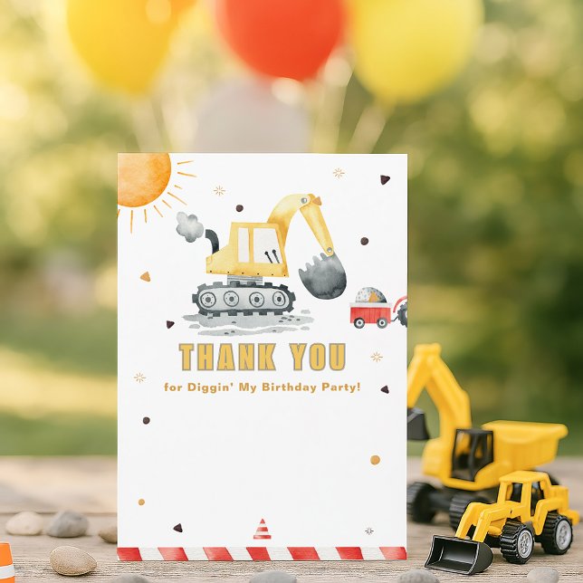 Cute Construction Truck Birthday Thank You Card (Creator Uploaded)