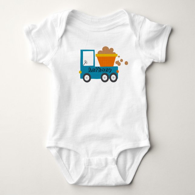 Cute Construction Truck Name Baby Boy Baby Bodysuit (Front)