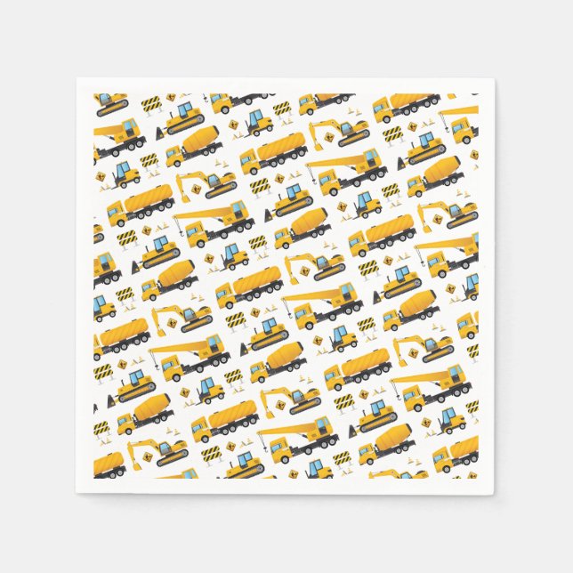 Cute Construction Truck Vehicles Party Supplies Napkin (Front)