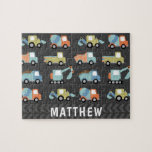 Cute Construction Trucks Personalised Jigsaw Puzzle<br><div class="desc">Cute Construction Trucks Personalised Puzzle</div>