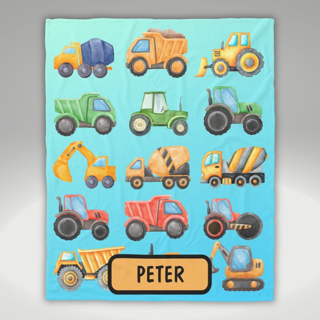 Cute Construction Vehicles Boys Personalised Fleece Blanket (Creator Uploaded)