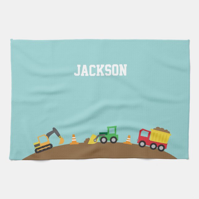 Cute Construction Vehicles For Boys Tea Towel (Horizontal)
