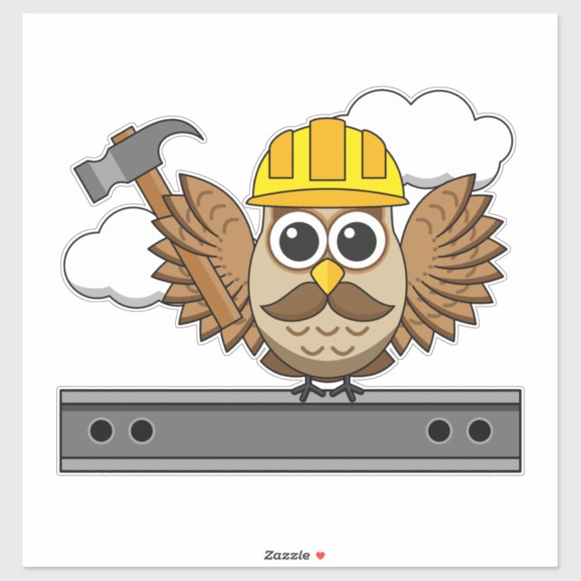 Cute Construction Worker Owl with Hard Hat Cartoon (Sheet)