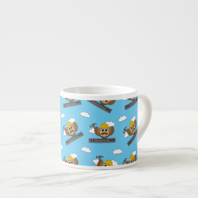 Cute Construction Worker Owl with Hard Hat Cartoon Espresso Cup (Front Right)