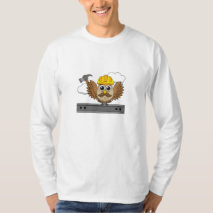 Cute Construction Worker Owl with Hard Hat Cartoon T-Shirt