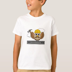 Cute Construction Worker Owl with Hard Hat Cartoon T-Shirt