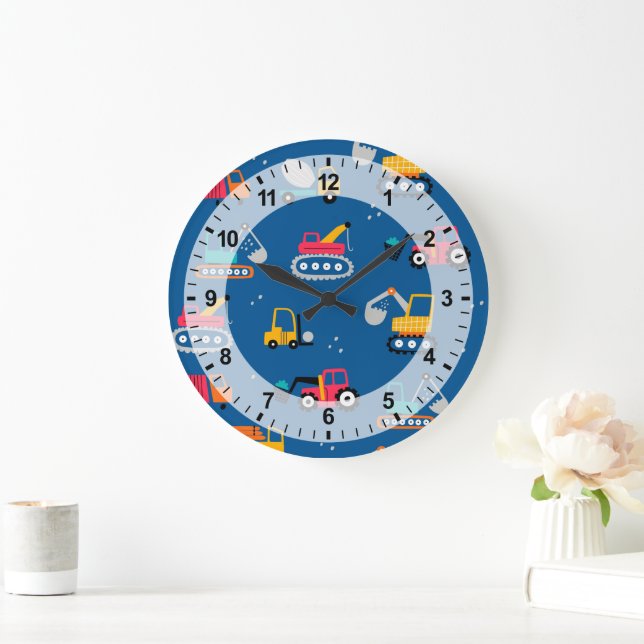 Cute Contruction Movers Pattern Large Clock (Home)