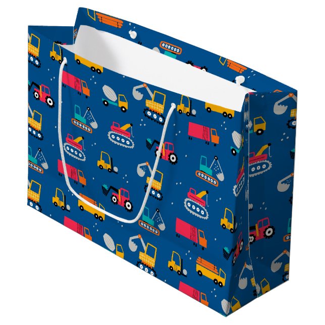 Cute Contruction Movers Pattern Large Gift Bag (Front Angled)